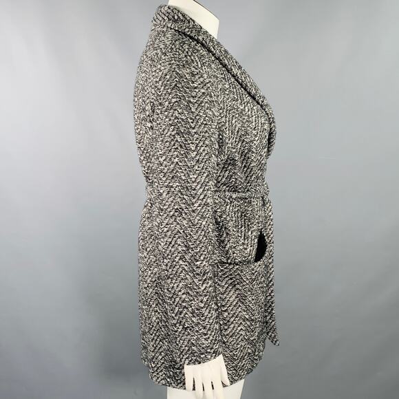 BILLY REID Size L Grey Black Wool Cotton Herringbone Belted Jacket - Picture 3 of 7